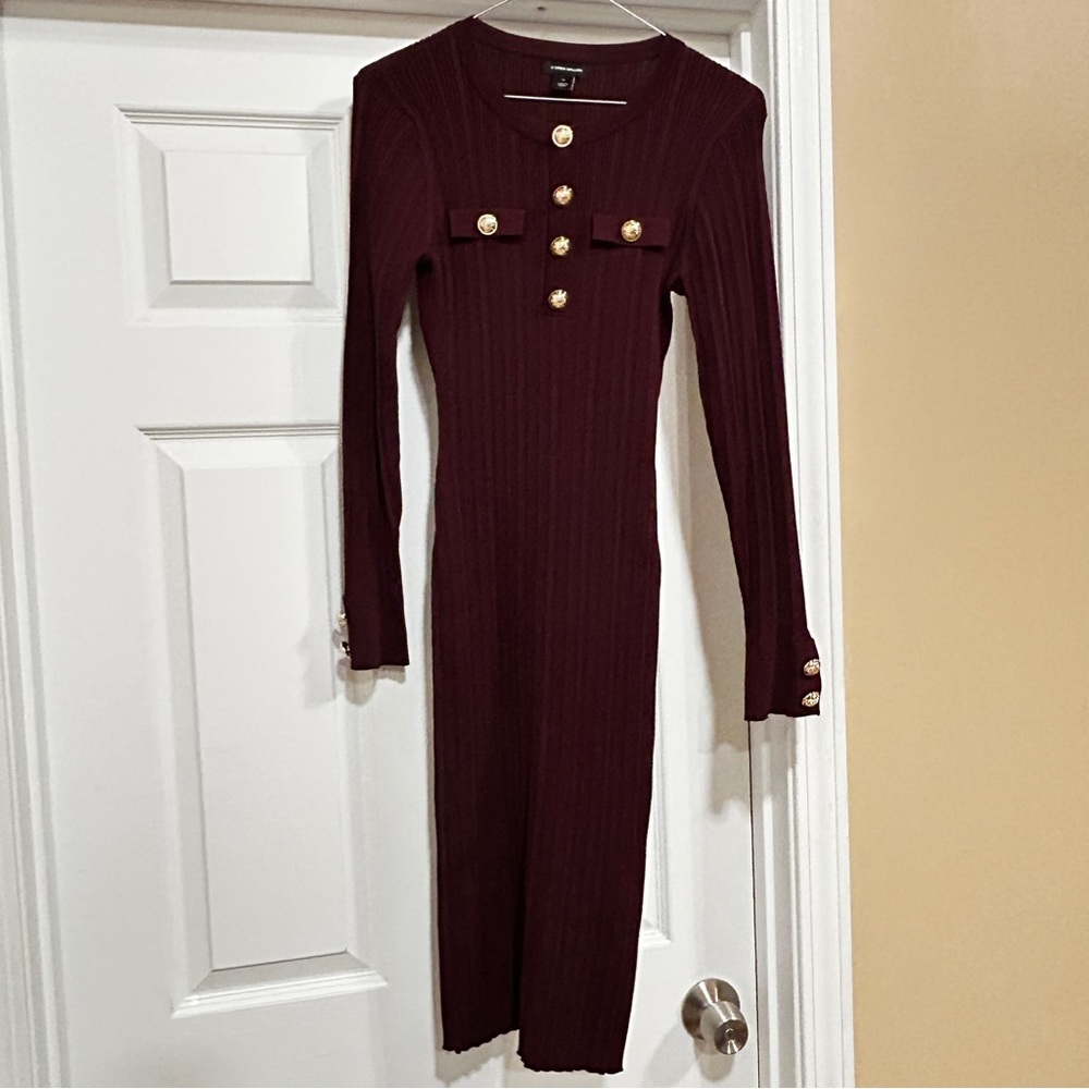 Karen Millen Military Trim Rib Knitted Midi Sweater Dress Medium Wine Colored - Picture 3 of 7